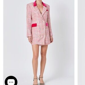 Endless Rose Pink Tweed Double-Breasted Women's Blazer Dress